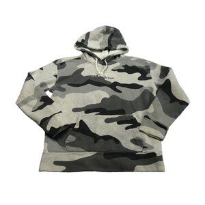Hollister Sweater Hoodie Camouflage Gray White Logo Embroidered Adjustable Sz XS